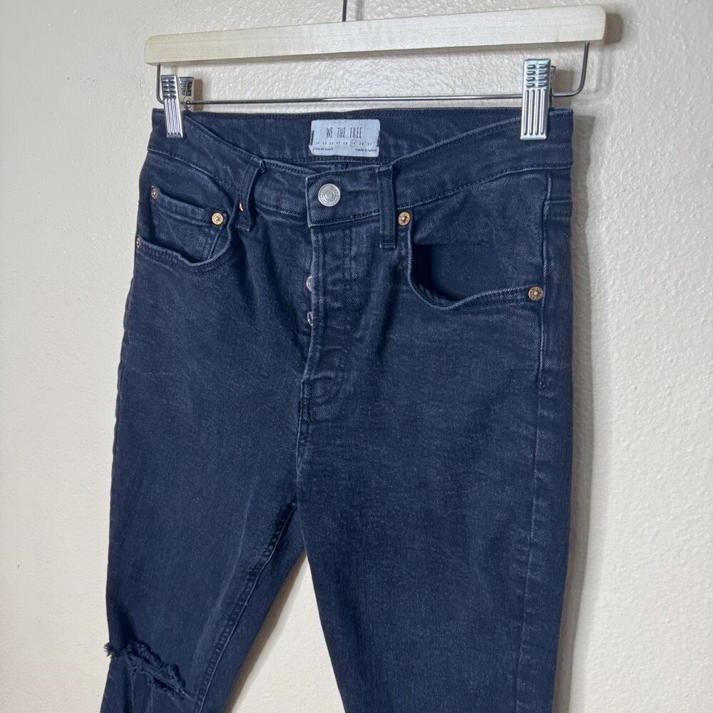 We The Free Jeans Women's 29 Black Button Fly High Waisted Distressed - Picture 2 of 13